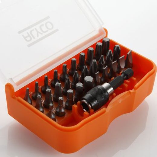 Juego De 30 Puntas De Atornillar De 1/4" Y Adaptador En Caja De Plástico ALYCO ORANGE, Referencia 170490