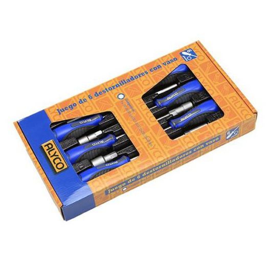 Juego De 6 Destornilladores Con Vaso Hexagonal Con Mango Bimaterial ALYCO, Referencia 119085
