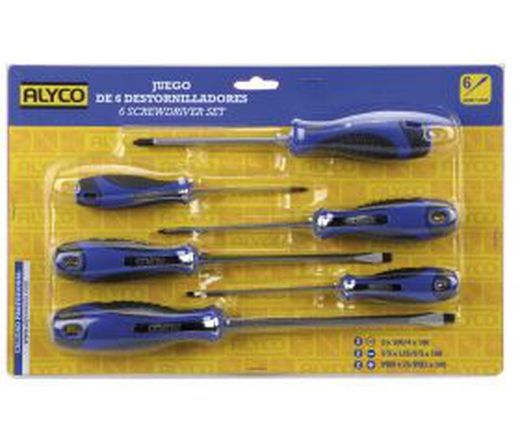Juego De 6 Destornilladores De Bocas Recta, Plana Y Phillips Con Mango Bimaterial ALYCO, Referencia 119049