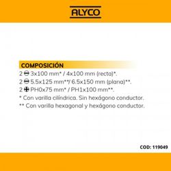 Juego De 6 Destornilladores De Bocas Recta, Plana Y Phillips Con Mango Bimaterial ALYCO, Referencia 119049