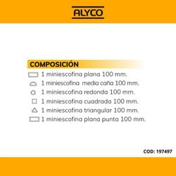 Juego 6 Escofinas De 100 Mm en caja de  Plástico. Alyco. Referencia 197497.