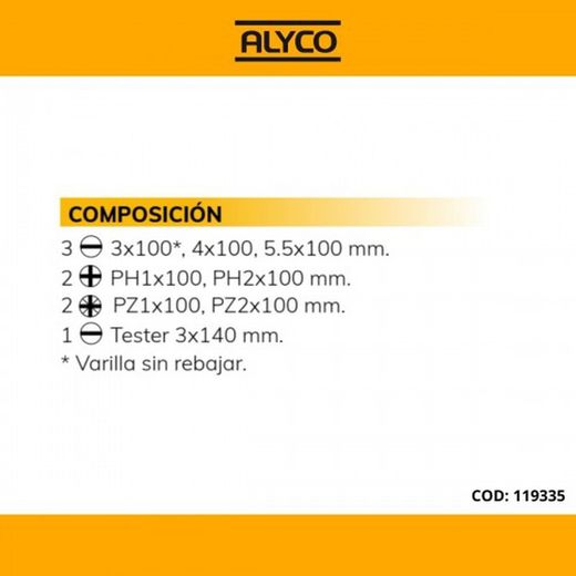 Juego De Destornilladores Aislados 8 Pzs, Caja De Plástico ALYCO, Referencia 119335