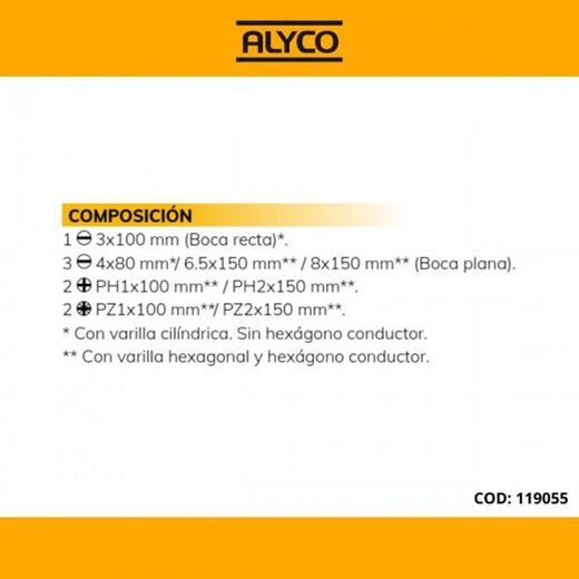 Juego De 8 Destornilladores En Caja Carton ALYCO, Referencia 119055
