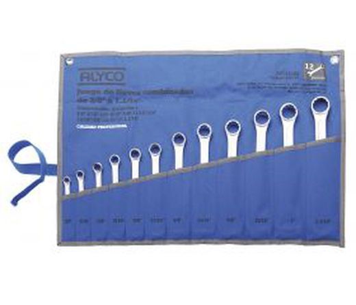 Juego De 8 Llaves Combinadas Boca Abierta Y Boca Estrella, Medidas En Pulgadas, En Bolsa De Nylon ALYCO, Referencia 190140