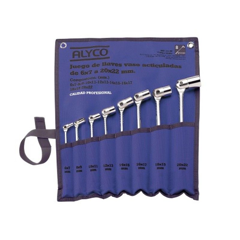 Juego De Doble Llave De Vaso Articulada ( 8 llaves ). En Bolsa De Nylon ALYCO, Referencia 191675