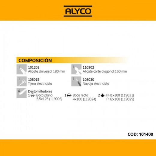 Bolsa De Nylon Con Herramientas, Juego 9 Herramientas ALYCO, Referencia 101400