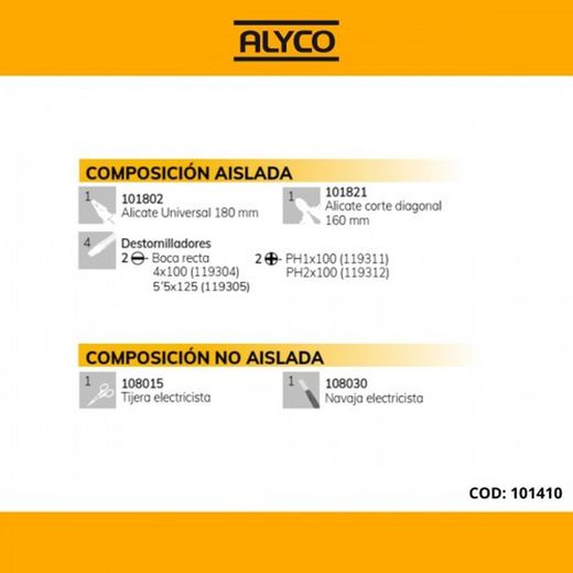 Bolsa De Nylon Con Juego  De 9 Herramientas Aisladas ALYCO, Referencia 101410