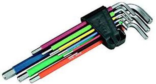 Juego De 9 Llaves Allen Serie Extralarga Con Soporte De Goma Llaves Multicolor ALYCO,Referencia 193144