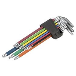 Juego De 9 Llaves Torx Inviolables Serie Extralarga Con Soporte De Goma Llaves Multicolor ALYCO, Referencia 193148