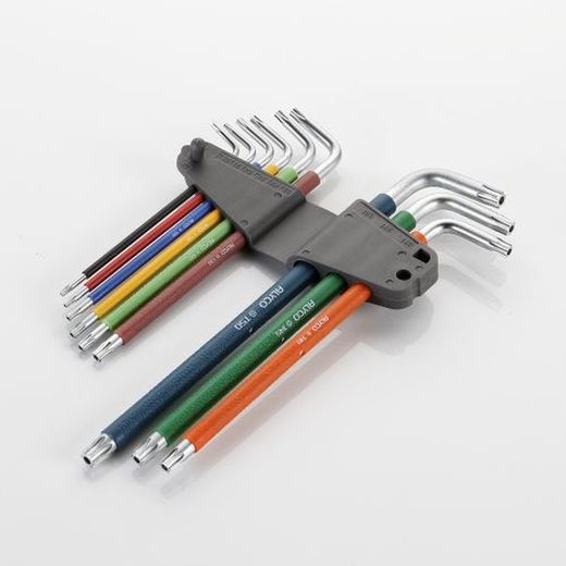 Juego De 9 Llaves Torx Inviolables Serie Extralarga Con Soporte De Goma Llaves Multicolor ALYCO, Referencia 193148