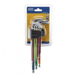 Juego De 9 Llaves Torx Inviolables Serie Extralarga Con Soporte De Goma Llaves Multicolor ALYCO, Referencia 193148