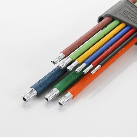 Juego De 9 Llaves Torx Inviolables Serie Extralarga Con Soporte De Goma Llaves Multicolor ALYCO, Referencia 193148