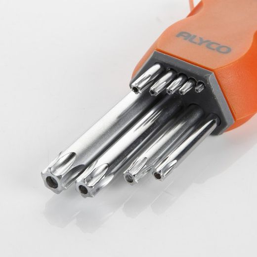 Juego De 9 Llaves Acodadas Torx Inviolable, Soporte De Plástico ALYCO ORANGE, Referencia 170615