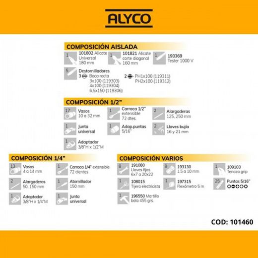 Juego En Estuche Con 98 Herramientas Combinadas Aislados ALYCO, Referencia 101460