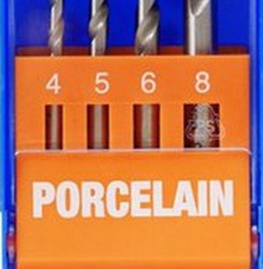 Juego de 4 Brocas Mango Cilindrico Para Porcelanico, Medidas 4 - 5 - 6 - 8 Mm, Referencia 1482
