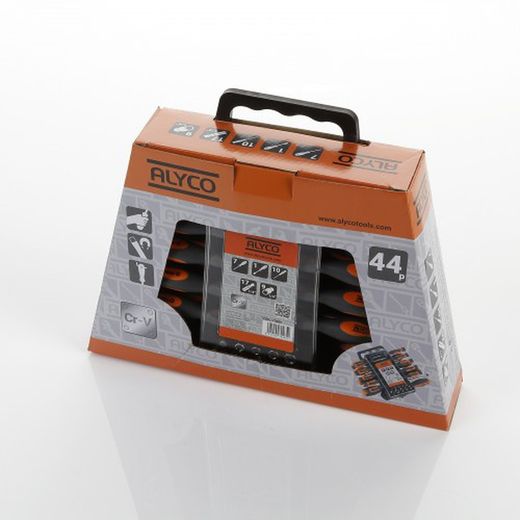 Juego Combinado De Destornilladores, Vasos Y Puntas 44 Piezas En Estuche Plástico ALYCO ORANGE, Referencia 170465