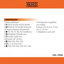 Juego Combinado De Destornilladores, Vasos Y Puntas 44 Piezas En Estuche Plástico ALYCO ORANGE, Referencia 170465