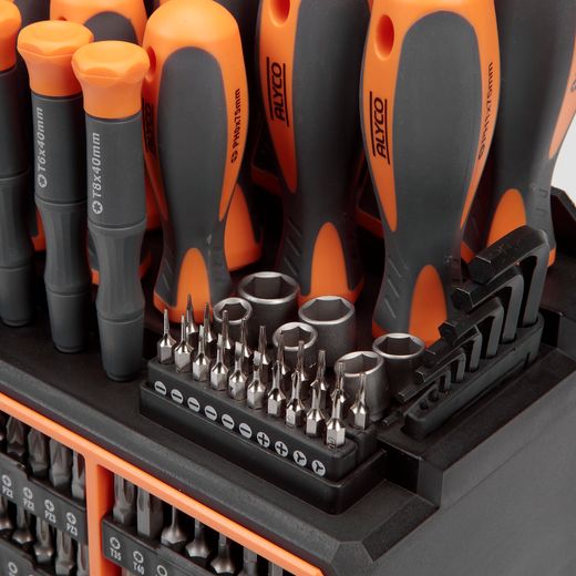 Juego combinado de destornilladores y puntas de 114 piezas con soporte ALYCO ORANGE. Referencia 170467