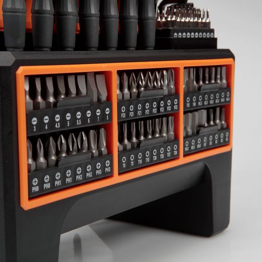 Juego combinado de destornilladores y puntas de 114 piezas con soporte ALYCO ORANGE. Referencia 170467