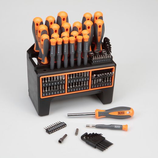 Juego combinado de destornilladores y puntas de 114 piezas con soporte ALYCO ORANGE. Referencia 170467