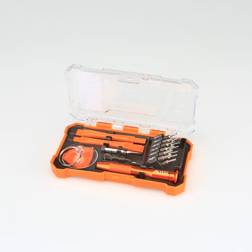 Juego de 19 piezas para reparación de aparatos electrónicos y móviles ALYCO ORANGE. Referencia 171239