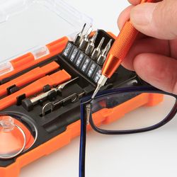 Juego de 19 piezas para reparación de aparatos electrónicos y móviles ALYCO ORANGE. Referencia 171239