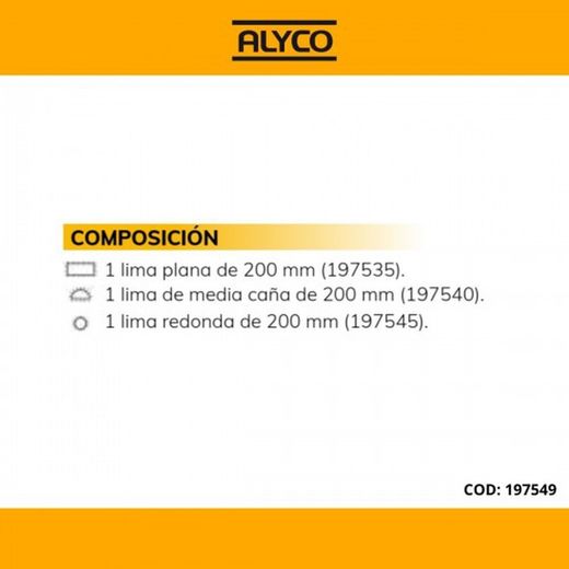 Juego De 3 Escofinas De carpintería En Estuche De Nylon ALYCO, de 200 Milimetros, Referencia 197549