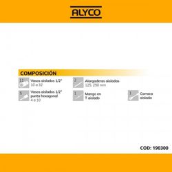 Juego De Vasos Y Accesorios Aislados VDE 20 Pzas De 1/2" ALYCO, Referencia 190300