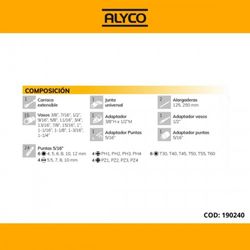 Juego De Vasos y Accesorios 47 Piezas Medidas En Pulgadas De 1/2" ALYCO, referencia 190240