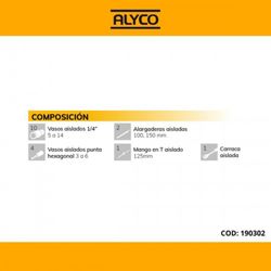 Juego De Vasos Y Accesorios Aislados VDE 18 Piezas De 1/4" ALYCO, Referencia 190302