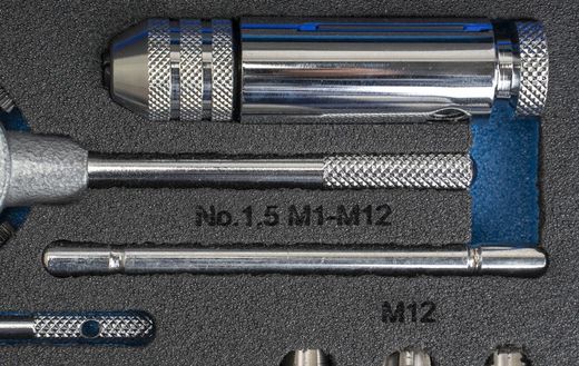 Juego de Machos y Cojinetes de Roscar a Mano, Rosca Metrica de M-3 a M-12, Referencia 3406