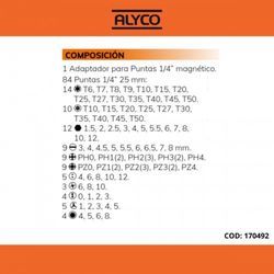 Juego De 85 Puntas De Atornillar De 1/4" En Caja De Plástico ALYCO ORANGE, Referencia 170492