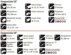 Juego De Llaves De Vaso De 1/2” Y 1/4” 94 Piezas Hr