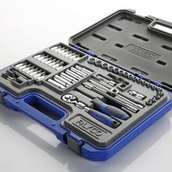 Juego de llaves de vaso de 1/4'', carraca extensible de 72 dientes y diferentes accesorios Alyco, Referencia 192187