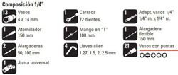 Juego De Llaves De Vaso De 1/4” 46 Piezas Hr