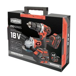 Kit amoladora a batería RATIO AGBR L2020 + atornillador/percutor RATIO R-AA20-2.4 ProSeries Connected Power. Ref. 7994X418