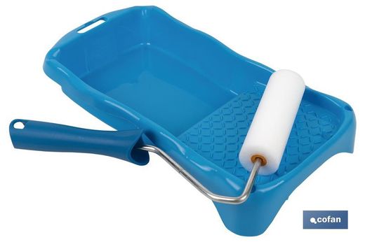 Kit de esmaltar compuesto de rodillo de espuma y cubeta | Medidas de la cubeta 16 x 31 cm | Medidas del rodillo 11 cm