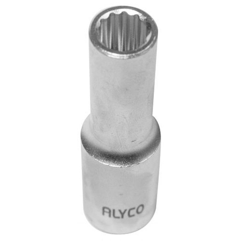 Llave de vaso Serie Larga con boca bihexagonal para aprietes con carracas de cuadradillo ½” Alyco, Referencia 190678 a 190702