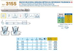 Macho De Maquina Rosca Metrica Especial Tolerancia 6g, De Ranura Helicoidal, Mango Reforzado, Hsse Din371 , Referencia 3155