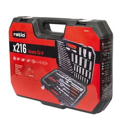 Maletín 216 herramientas RATIO acero CR-V Vasos sistema Locksystem. Ref. 5097H216