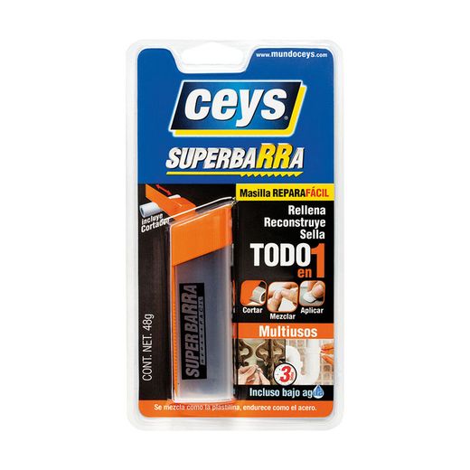 Masilla reparadora CEYS superbarra multiusos Se presenta en una cómoda barrita de 48 g. Ref.4601B50