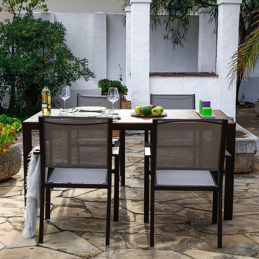 Mesa jardín serie Orlando Superficie de aluminio imitación madera. Ref. 8704N196