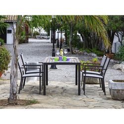 Mesa jardín serie Orlando Superficie de aluminio imitación madera. Ref. 8704N196