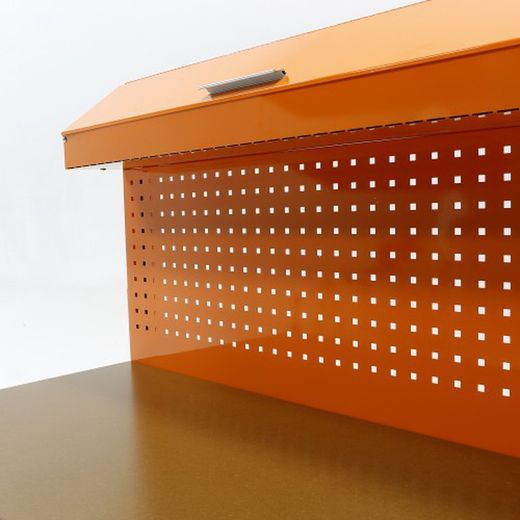 Mesa De Trabajo Metálica Con 3 Cajones, Panel Y Almacén Superior ALYCO ORANGE, Referencia 170798