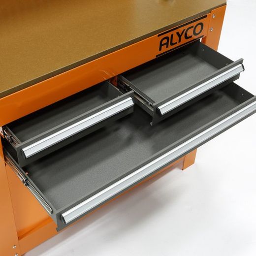 Mesa De Trabajo Metálica Con 3 Cajones, Panel Y Almacén Superior ALYCO ORANGE, Referencia 170798