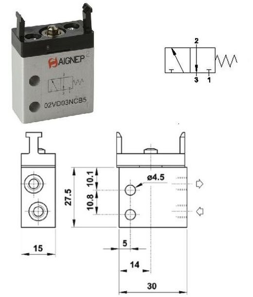 Microvalvula M-5, 3/2 Para Actuadores De Panel Monoestable Norm. Cerrada