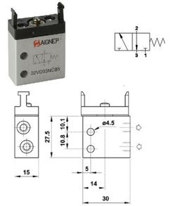 Microvalvula Tubo 4, 3/2 Para Actuadores De Panel Monoestable Norm. Cerrada