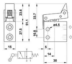 Microvalvula Tubo 4, 3/2 De Rodillo Monoestable Norm. Cerrada