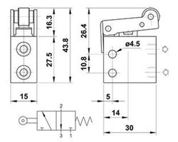 Microvalvulas M 5, 3/2 Rodillo Corto Monoestable Norm. Cerrada