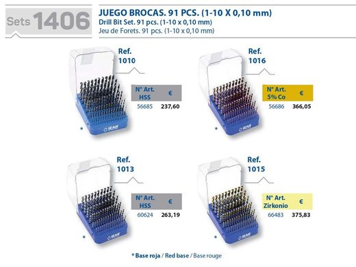 Juego De Brocas Mango Cilindrico, Mini-Cabinet De 1 A 10 X 0.10 mm, 91 Brocas, Din338n Ref. 1406